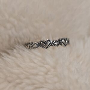Silver Heart Patterned Ring